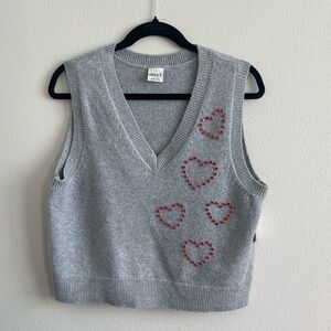 Gray Knit Vest with Red Heart Accents Size XL
